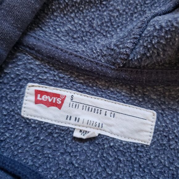 Levi's Classic Distressed Logo Size Small Mens Heatherd Blue Hoodie Pullover - Picture 5 of 8